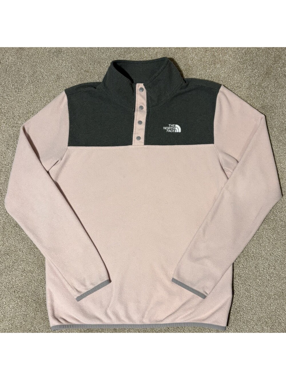 The North Face Youth/Juniors Girls 1/4 Snap Pullover Fleece Top Pink Gray